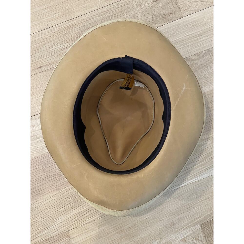 VTG Henschel Skullys Hat Cap Cowboy Men L Beige Suede Leather Lined Wide Brim - Picture 6 of 8